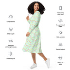 Long Sleeve Pocket Flare Dress - 'Feline Flowers'