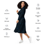 Long Sleeve Pocket Flare Dress - 'Gothic Garden (Blue Version)'