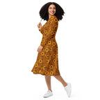 Long Sleeve Pocket Flare Dress - 'Sunflower Sparkle'