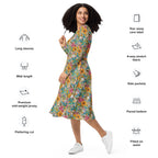 Long Sleeve Pocket Flare Dress - 'Pressed Flowers'