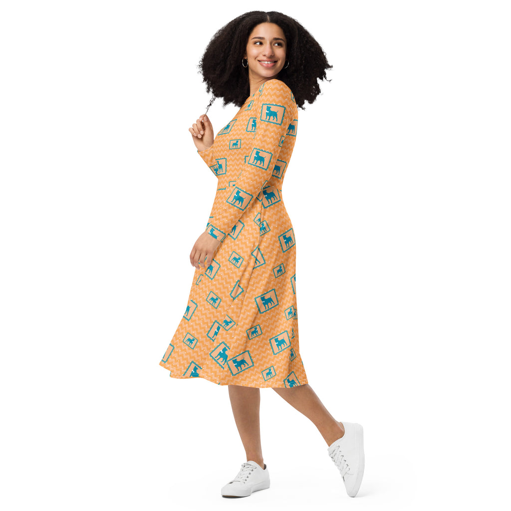 Long Sleeve Pocket Flare Dress - 'Perfect Pup'