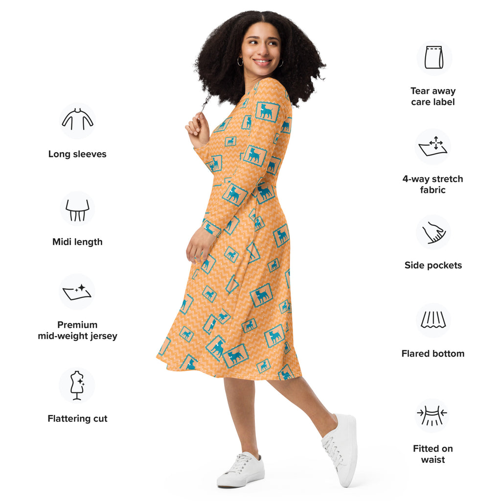 Long Sleeve Pocket Flare Dress - 'Perfect Pup'