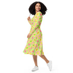 Long Sleeve Pocket Flare Dress - 'Citrus Squares'