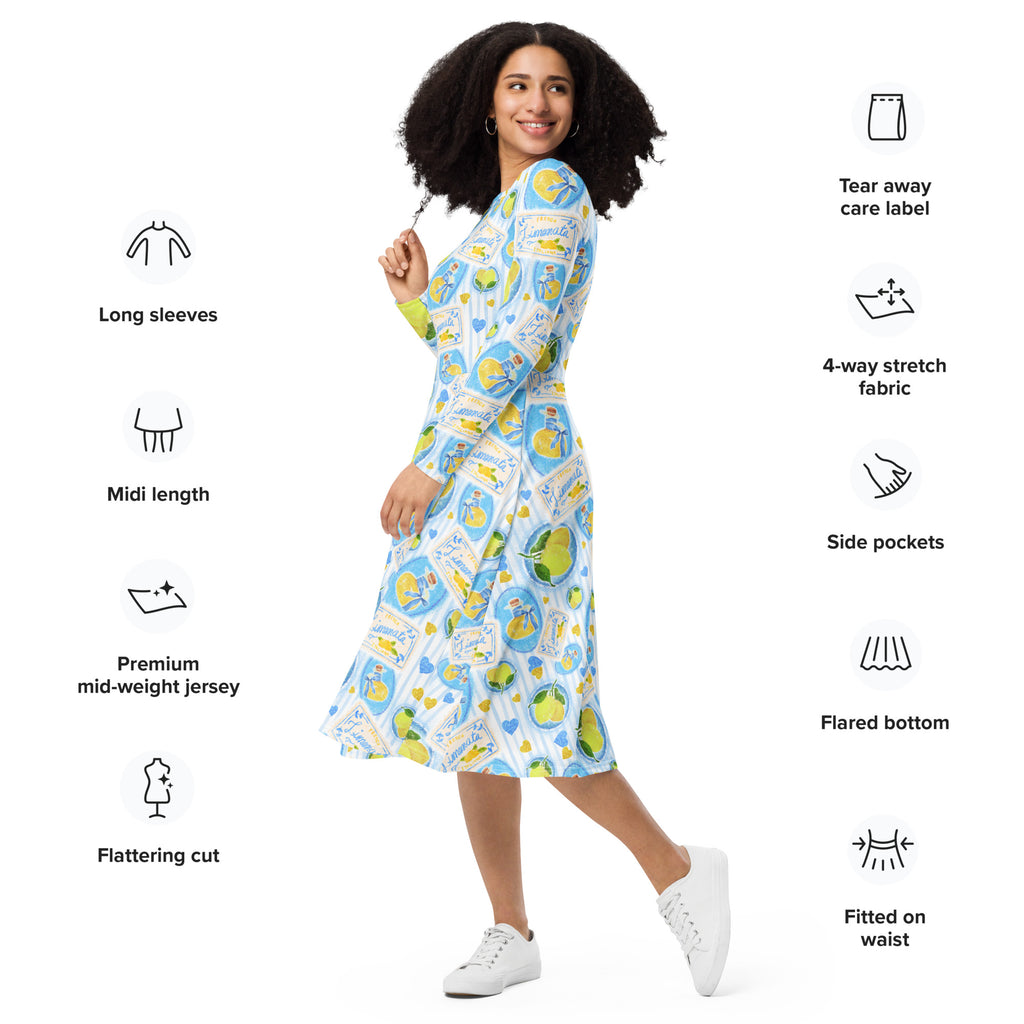 Long Sleeve Pocket Flare Dress - 'Limonata'