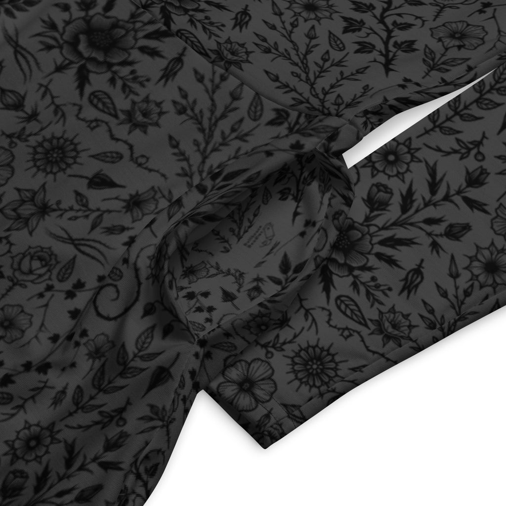 Long Sleeve Pocket Flare Dress - 'Gothic Garden (Black Version)'