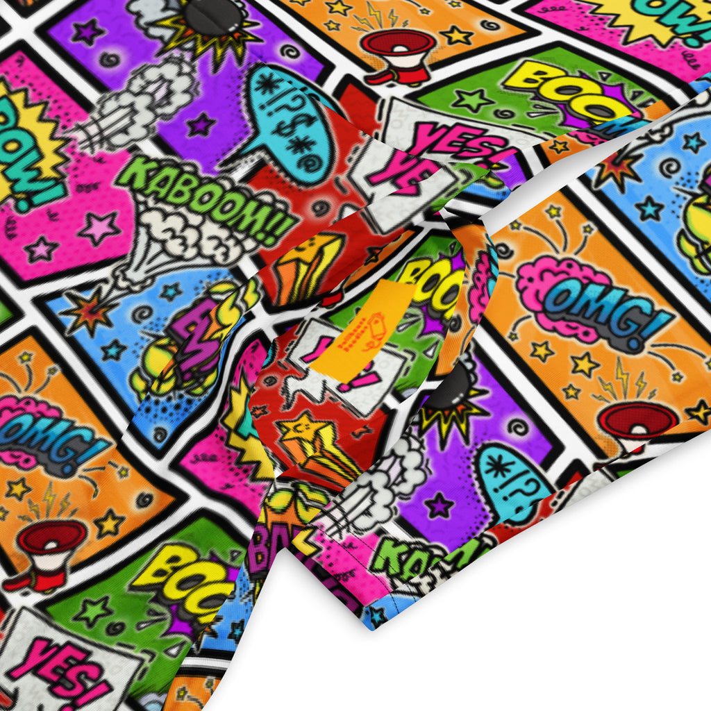 Long Sleeve Pocket Flare Dress - 'Comic Chaos'