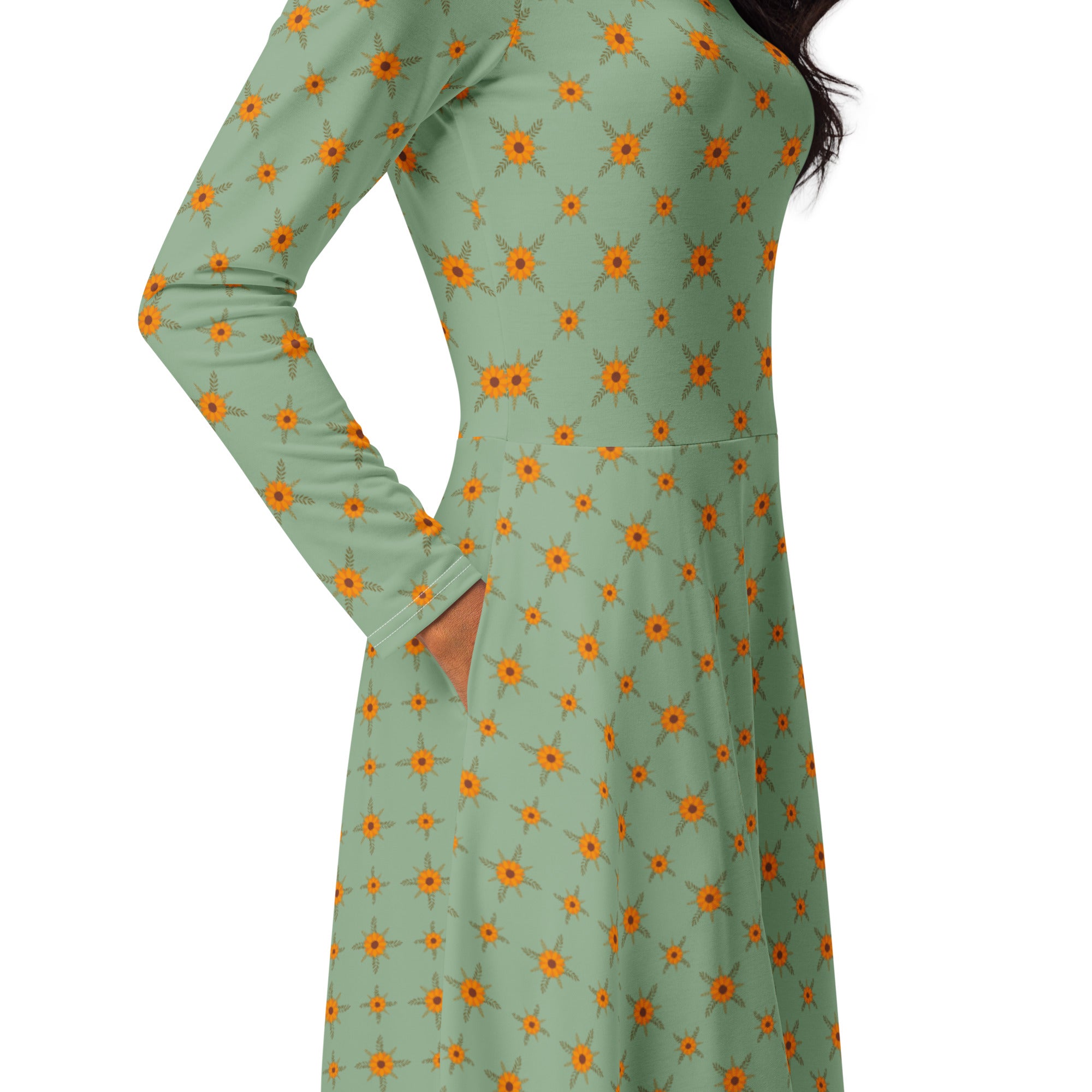 Long Sleeve Pocket Flare Dress - 'Summertime Vintage'
