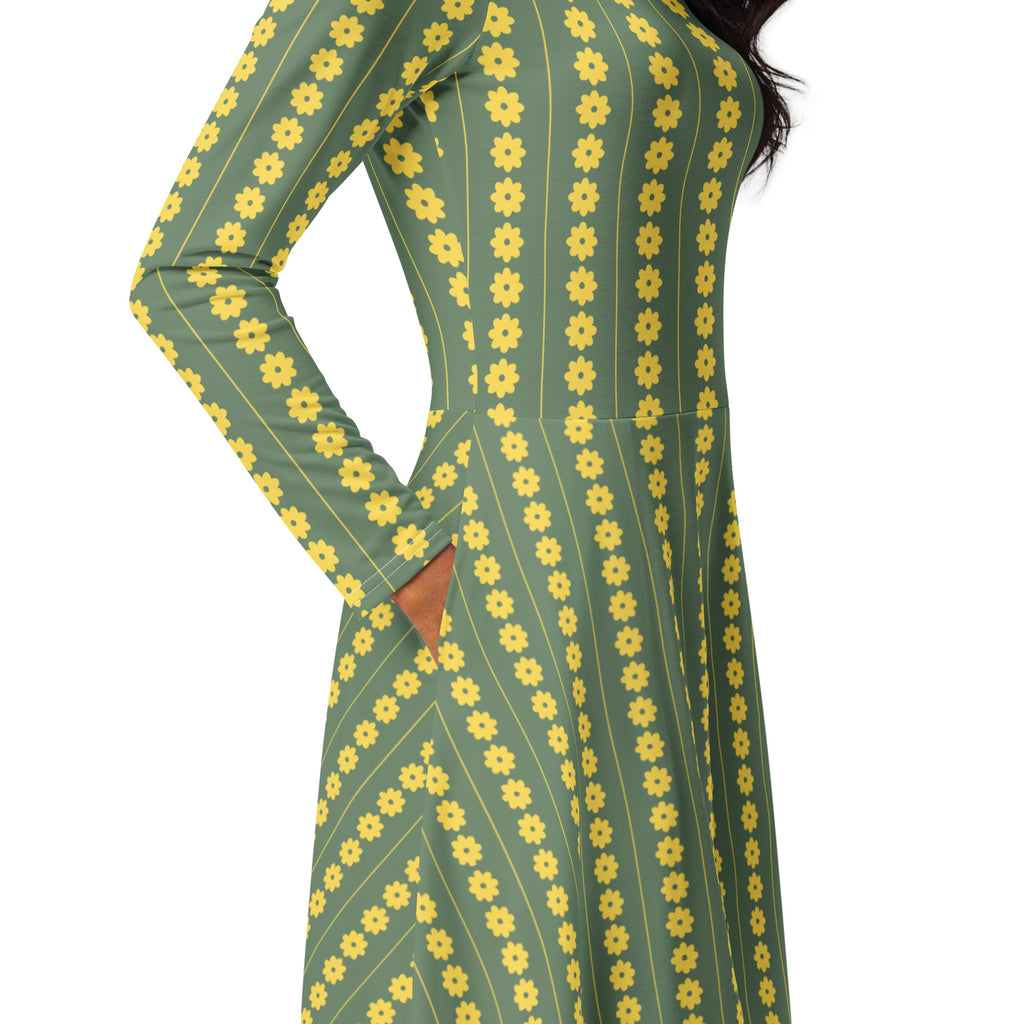 Long Sleeve Pocket Flare Dress - 'Simply Sage'