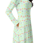 Long Sleeve Pocket Flare Dress - 'Feline Flowers'