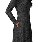 Long Sleeve Pocket Flare Dress - 'Gothic Garden (Black Version)'