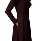Long Sleeve Pocket Flare Dress - 'Gothic Garden (Red Version)'