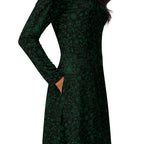 Long Sleeve Pocket Flare Dress - 'Gothic Garden (Green Version)'
