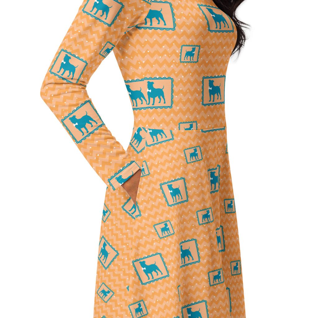 Long Sleeve Pocket Flare Dress - 'Perfect Pup'