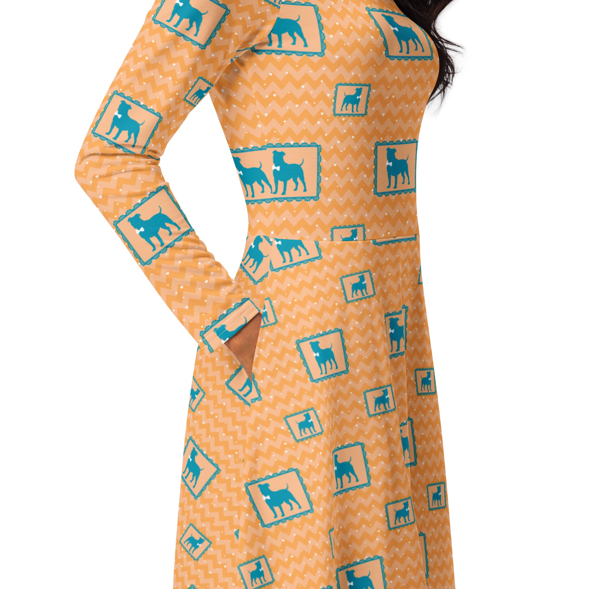Long Sleeve Pocket Flare Dress - 'Perfect Pup'