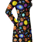 Long Sleeve Pocket Flare Dress - 'Glittering Galaxies' CUT-SEW