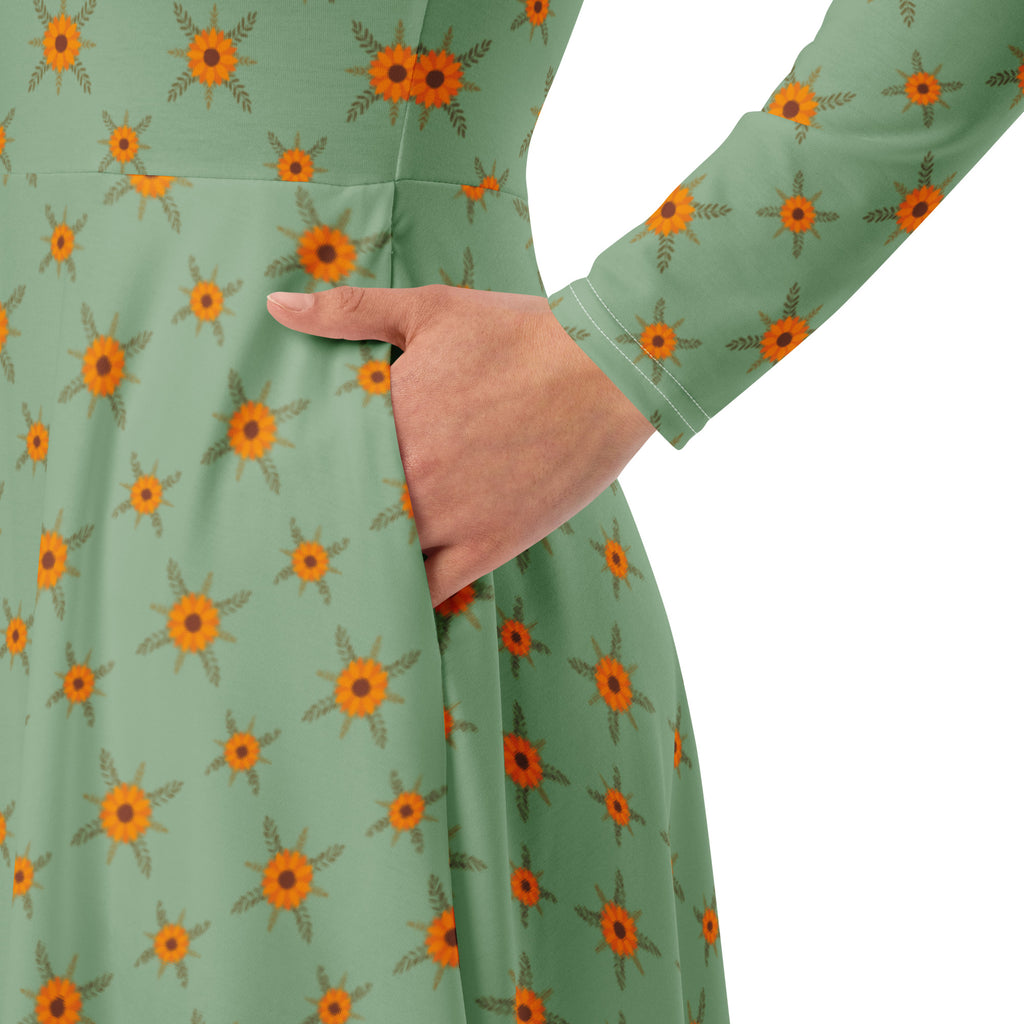 Long Sleeve Pocket Flare Dress - 'Summertime Vintage'