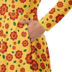 Long Sleeve Pocket Flare Dress - 'Petal Pop'