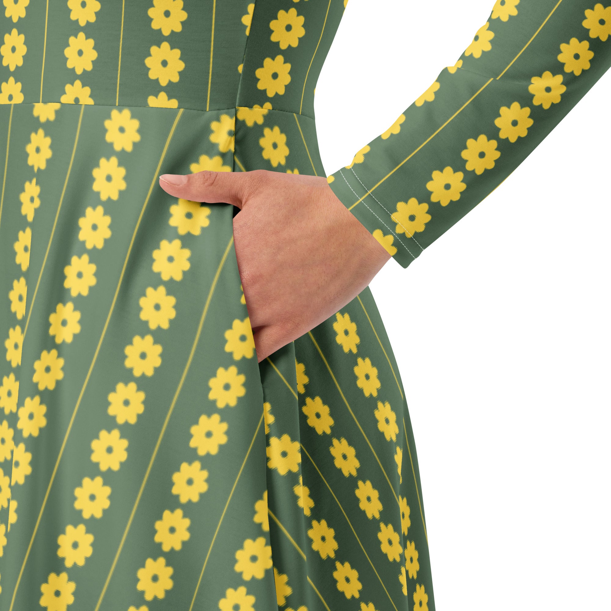 Long Sleeve Pocket Flare Dress - 'Simply Sage'