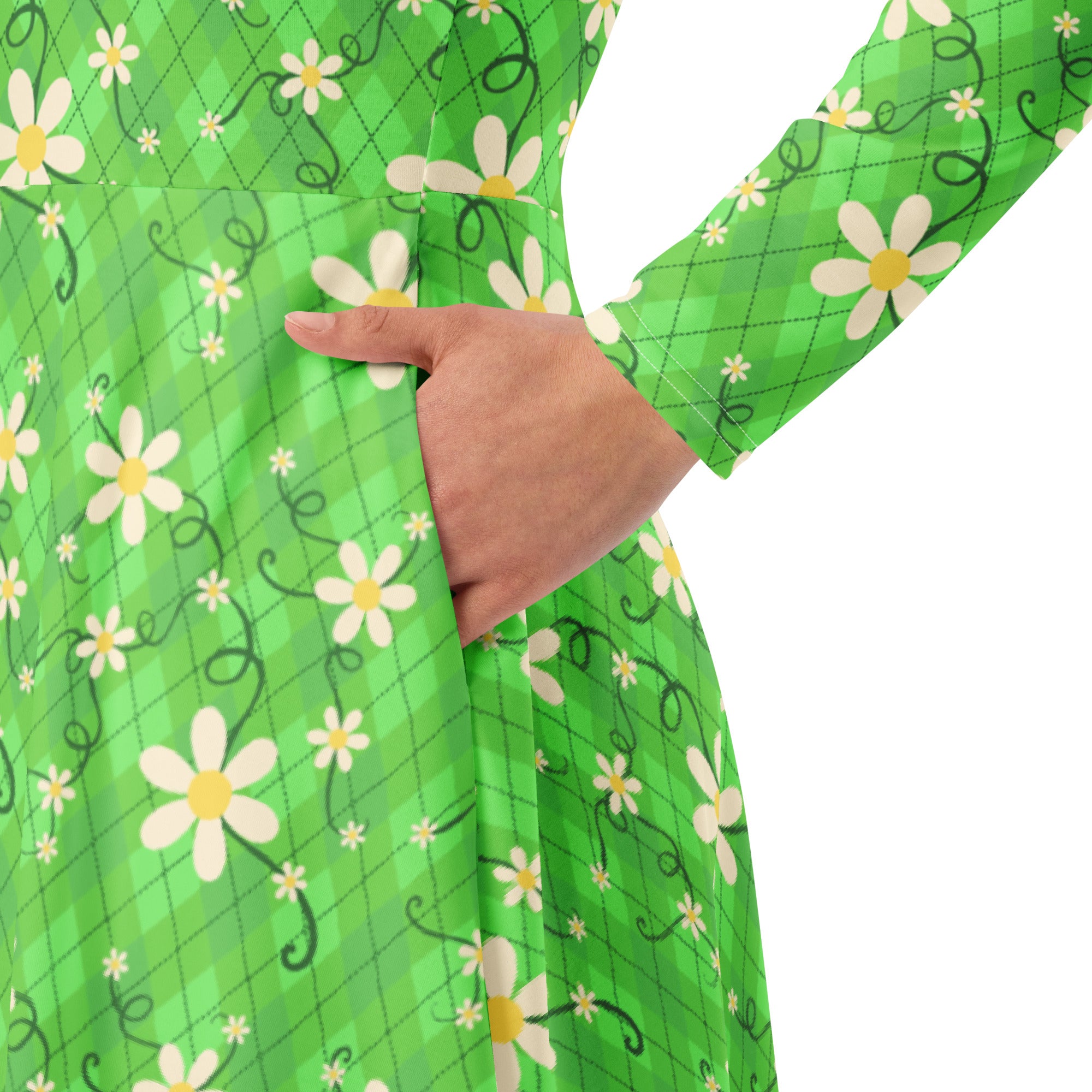 Long Sleeve Pocket Flare Dress - 'Daisy Chain'