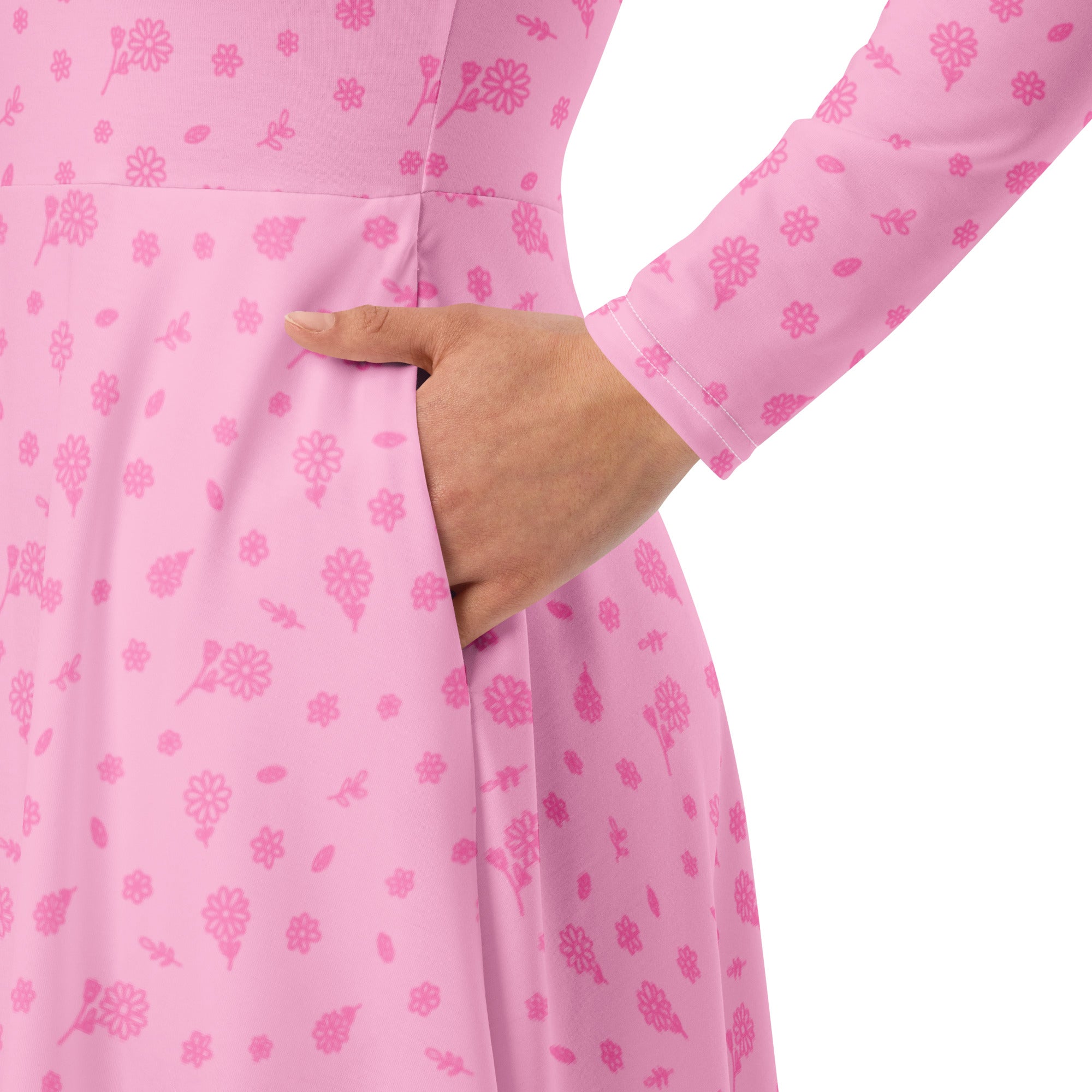 Long Sleeve Pocket Flare Dress - 'Itsy Bitsy Daisy (Rose)'