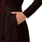 Long Sleeve Pocket Flare Dress - 'Gothic Garden (Red Version)'