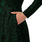 Long Sleeve Pocket Flare Dress - 'Gothic Garden (Green Version)'