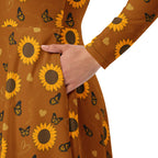 Long Sleeve Pocket Flare Dress - 'Sunflower Sparkle'