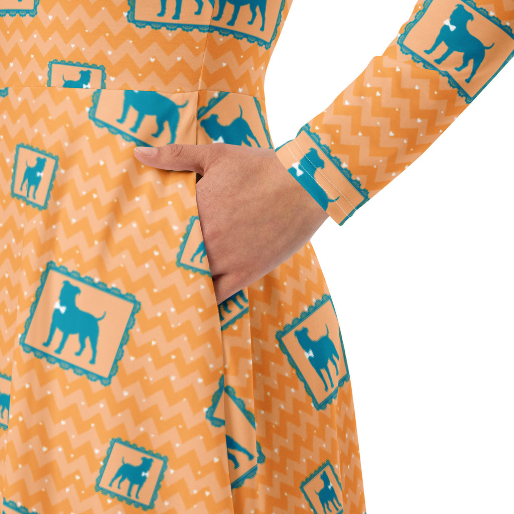 Long Sleeve Pocket Flare Dress - 'Perfect Pup'