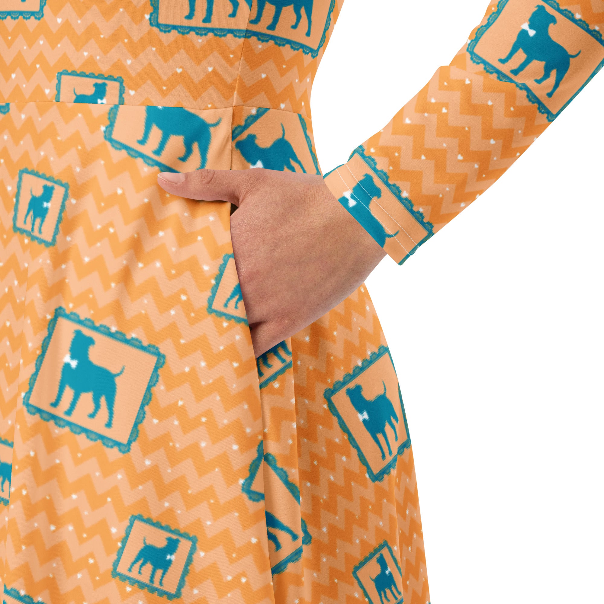 Long Sleeve Pocket Flare Dress - 'Perfect Pup'