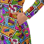 Long Sleeve Pocket Flare Dress - 'Comic Chaos'