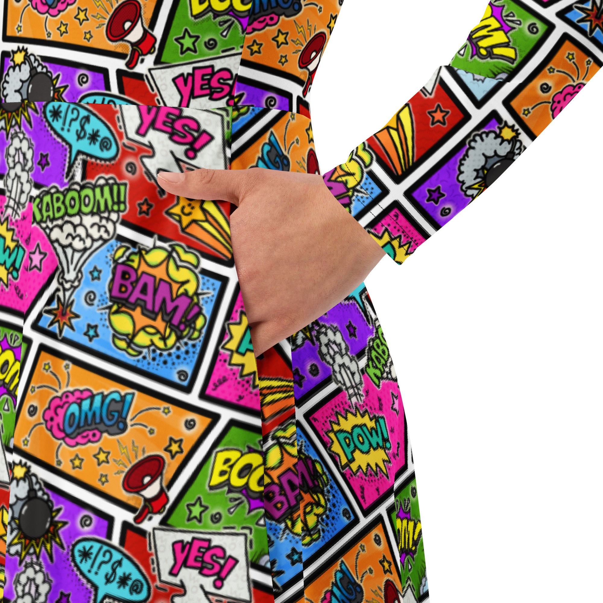 Long Sleeve Pocket Flare Dress - 'Comic Chaos'