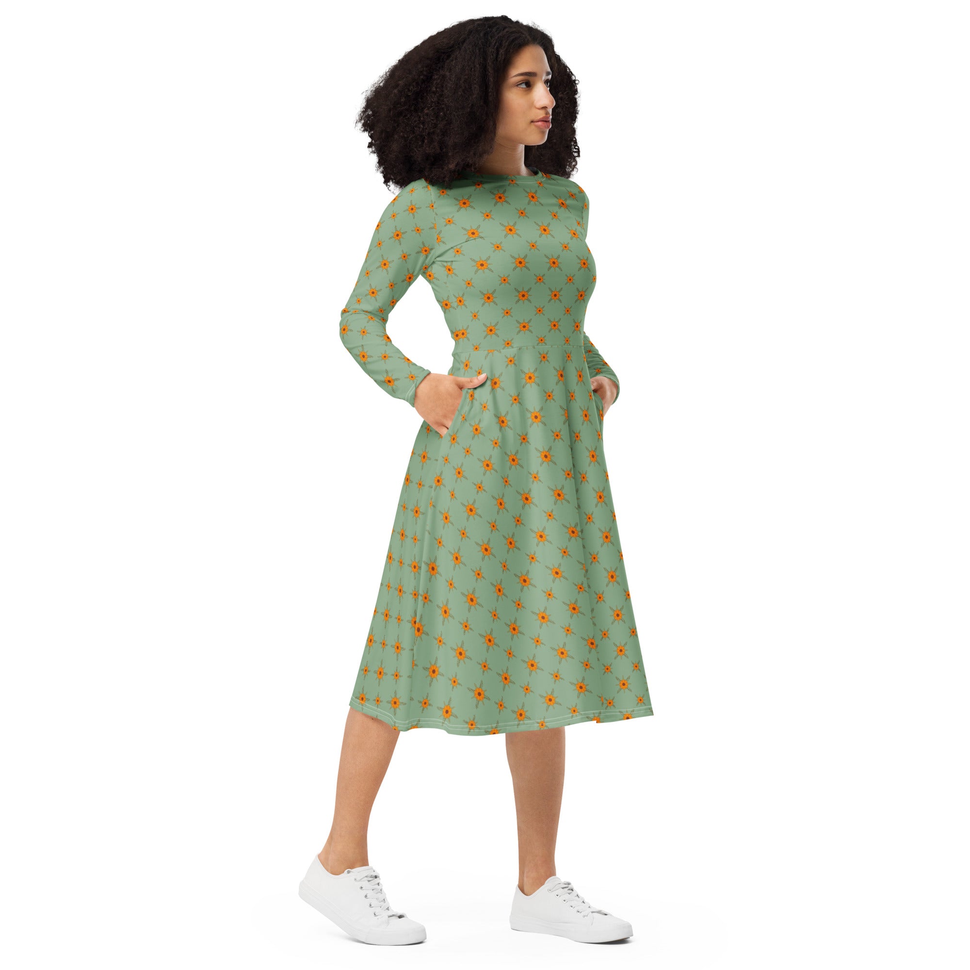 Long Sleeve Pocket Flare Dress - 'Summertime Vintage'