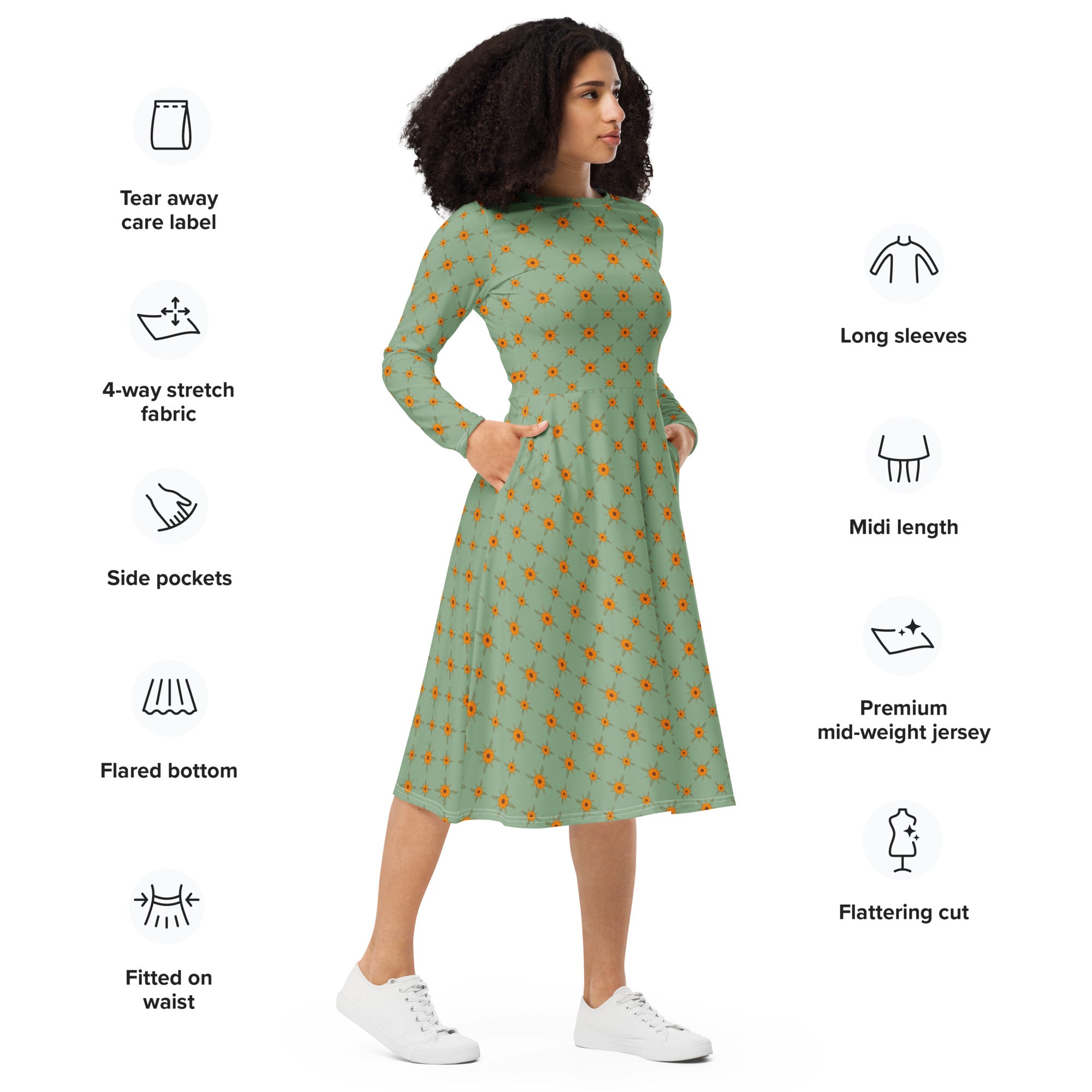 Long Sleeve Pocket Flare Dress - 'Summertime Vintage'