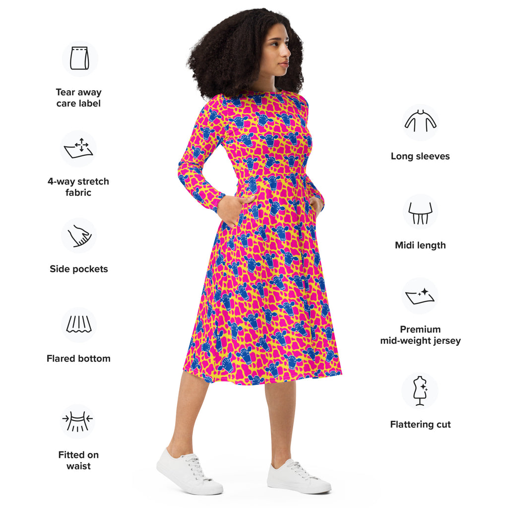 Long Sleeve Pocket Flare Dress - 'Silly Cow'