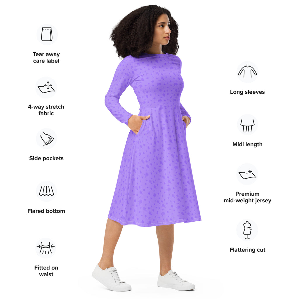 Long Sleeve Pocket Flare Dress - 'Itsy Bitsy Daisy (Lavender)'