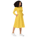 Long Sleeve Pocket Flare Dress - 'Itsy Bitsy Daisy (Marigold)'