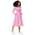 Long Sleeve Pocket Flare Dress - 'Itsy Bitsy Daisy (Rose)'