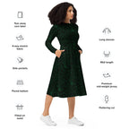 Long Sleeve Pocket Flare Dress - 'Gothic Garden (Green Version)'