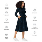 Long Sleeve Pocket Flare Dress - 'Gothic Garden (Blue Version)'