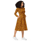 Long Sleeve Pocket Flare Dress - 'Sunflower Sparkle'