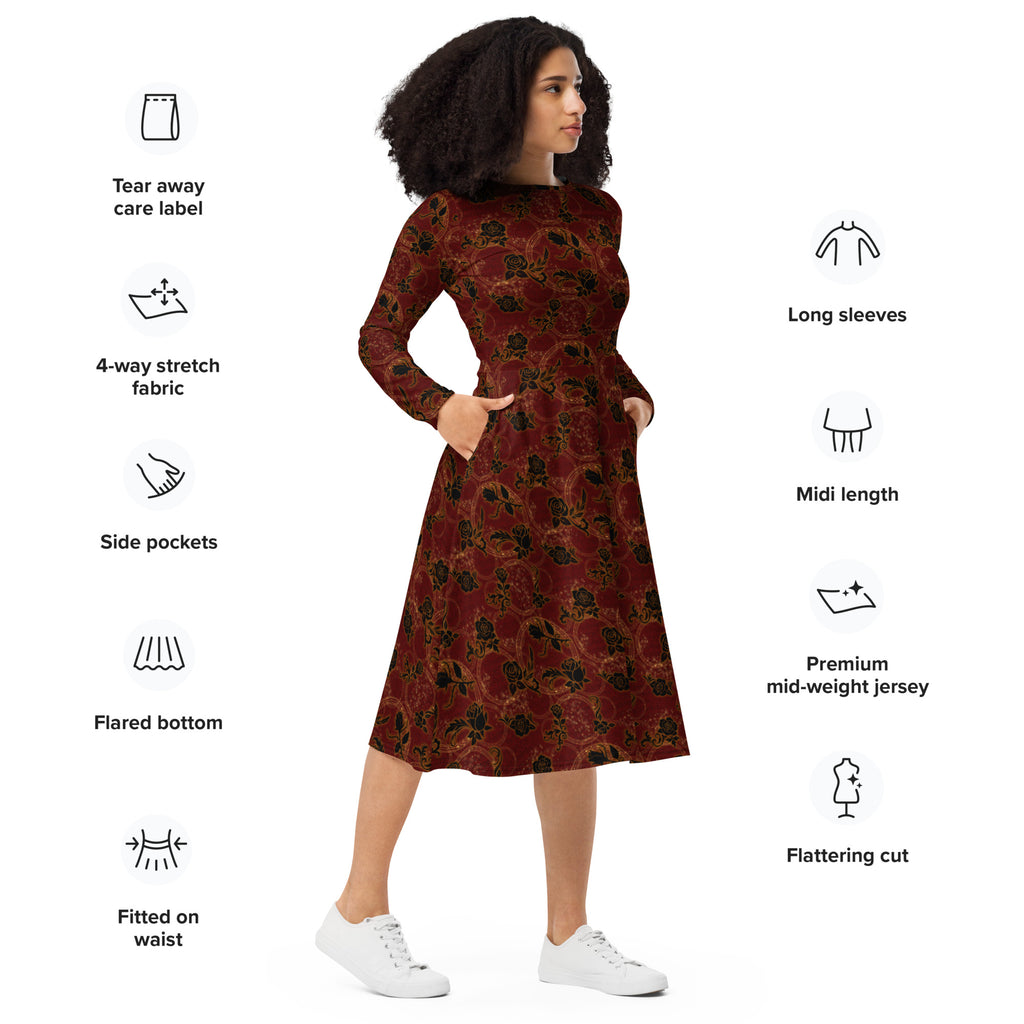Long Sleeve Pocket Flare Dress - 'Spellbound'