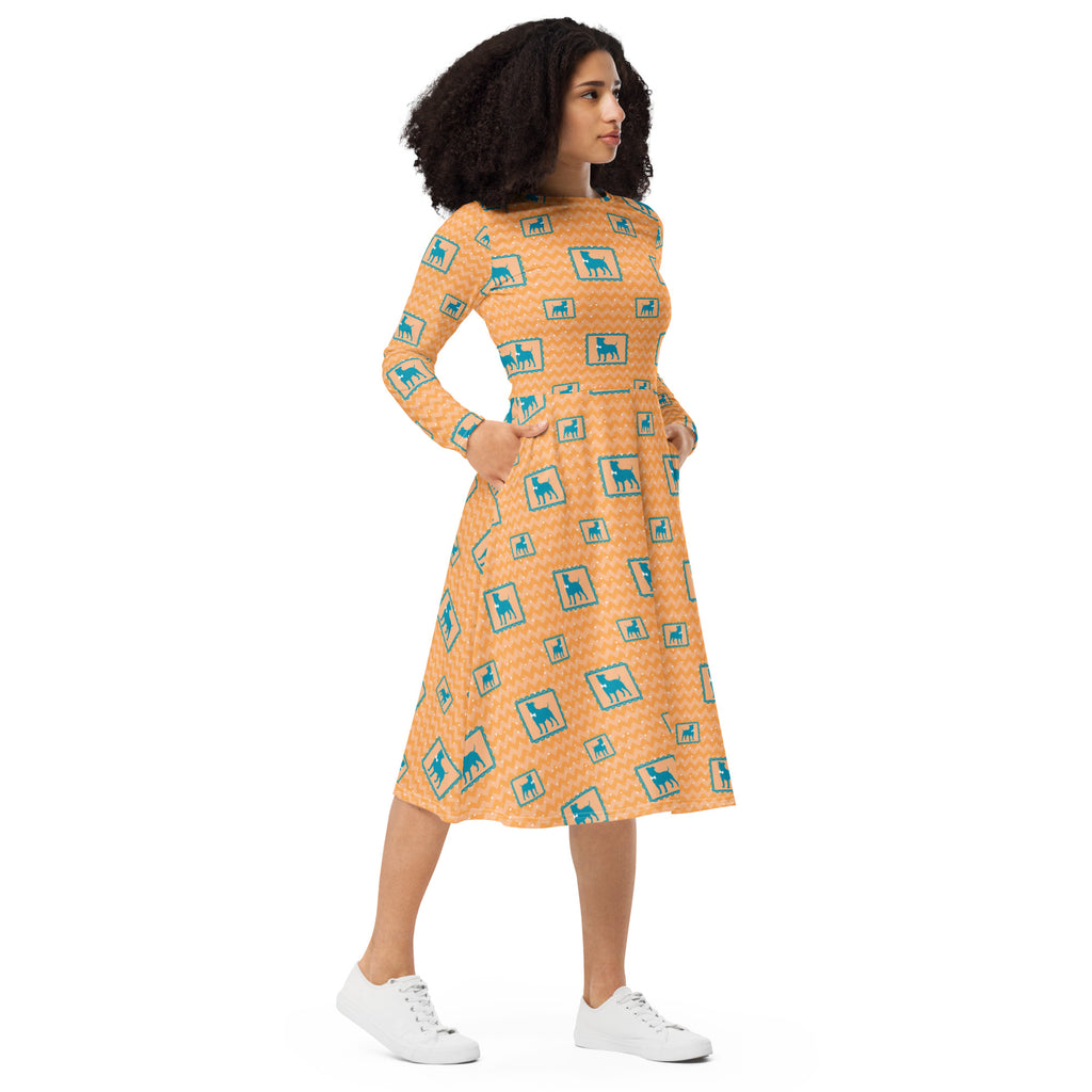 Long Sleeve Pocket Flare Dress - 'Perfect Pup'
