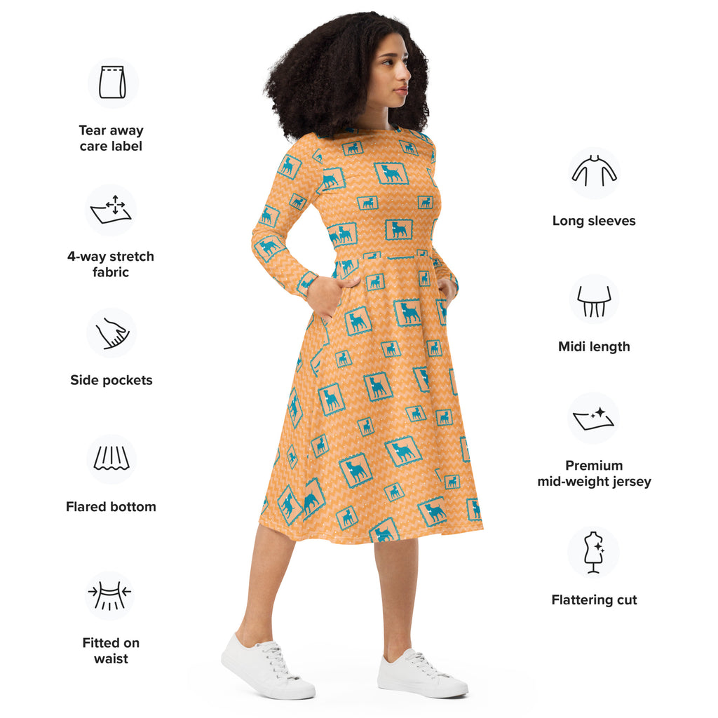 Long Sleeve Pocket Flare Dress - 'Perfect Pup'