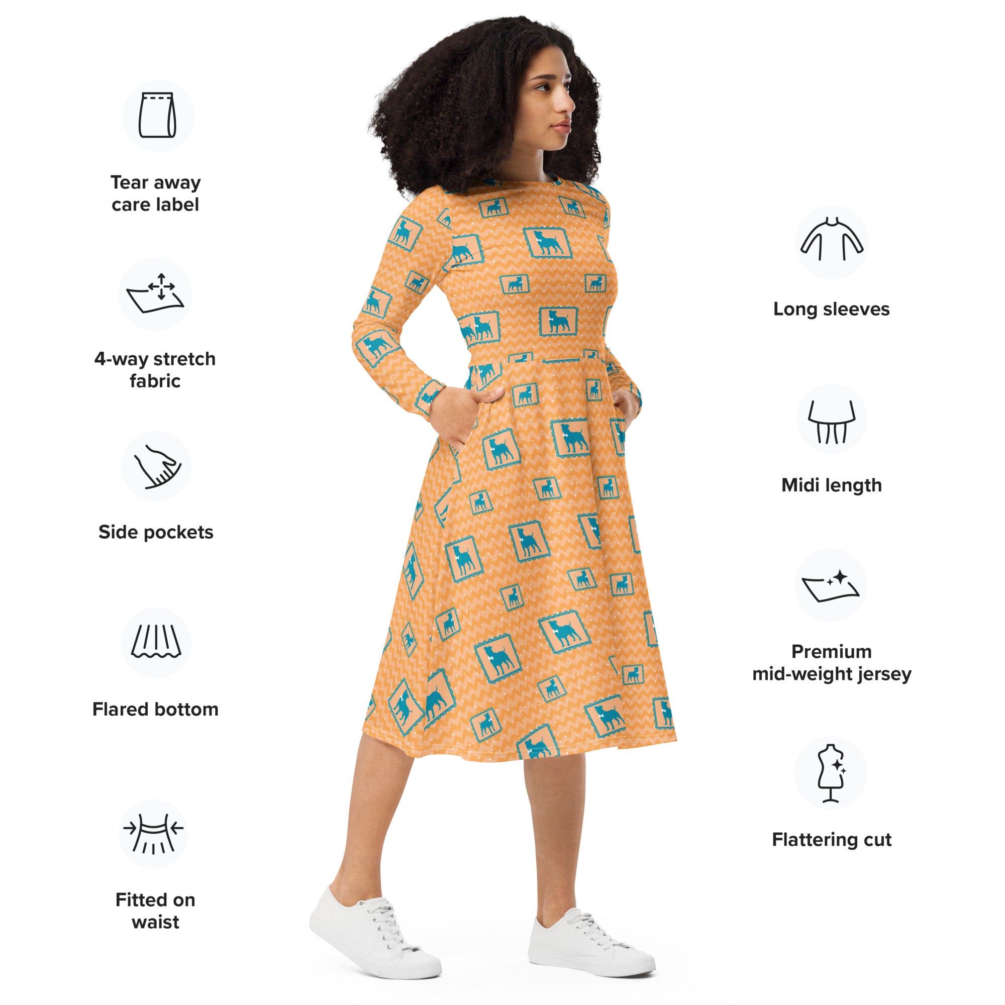 Long Sleeve Pocket Flare Dress - 'Perfect Pup'
