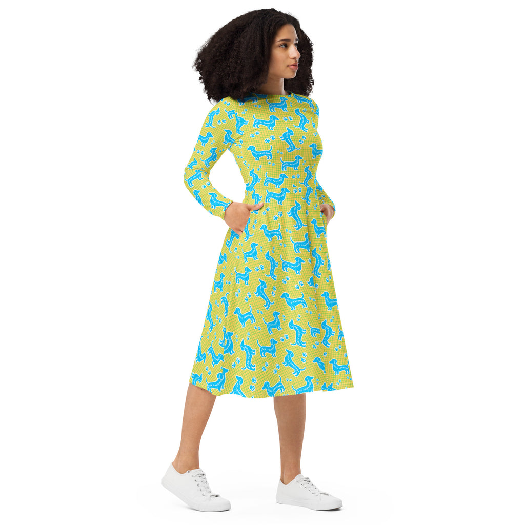 Long Sleeve Pocket Flare Dress - 'Silly Sausage'