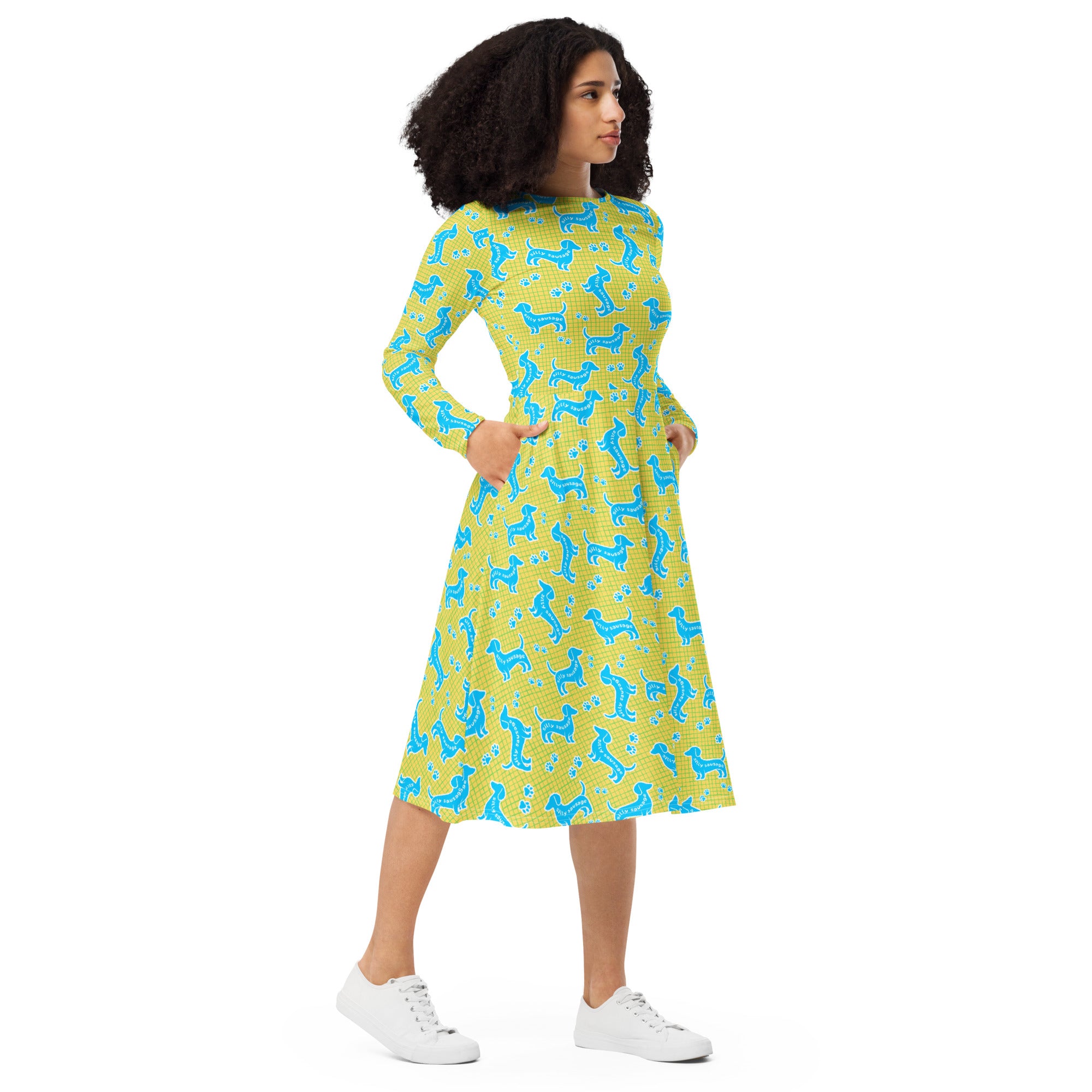 Long Sleeve Pocket Flare Dress - 'Silly Sausage'