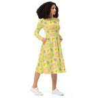 Long Sleeve Pocket Flare Dress - 'Citrus Squares'