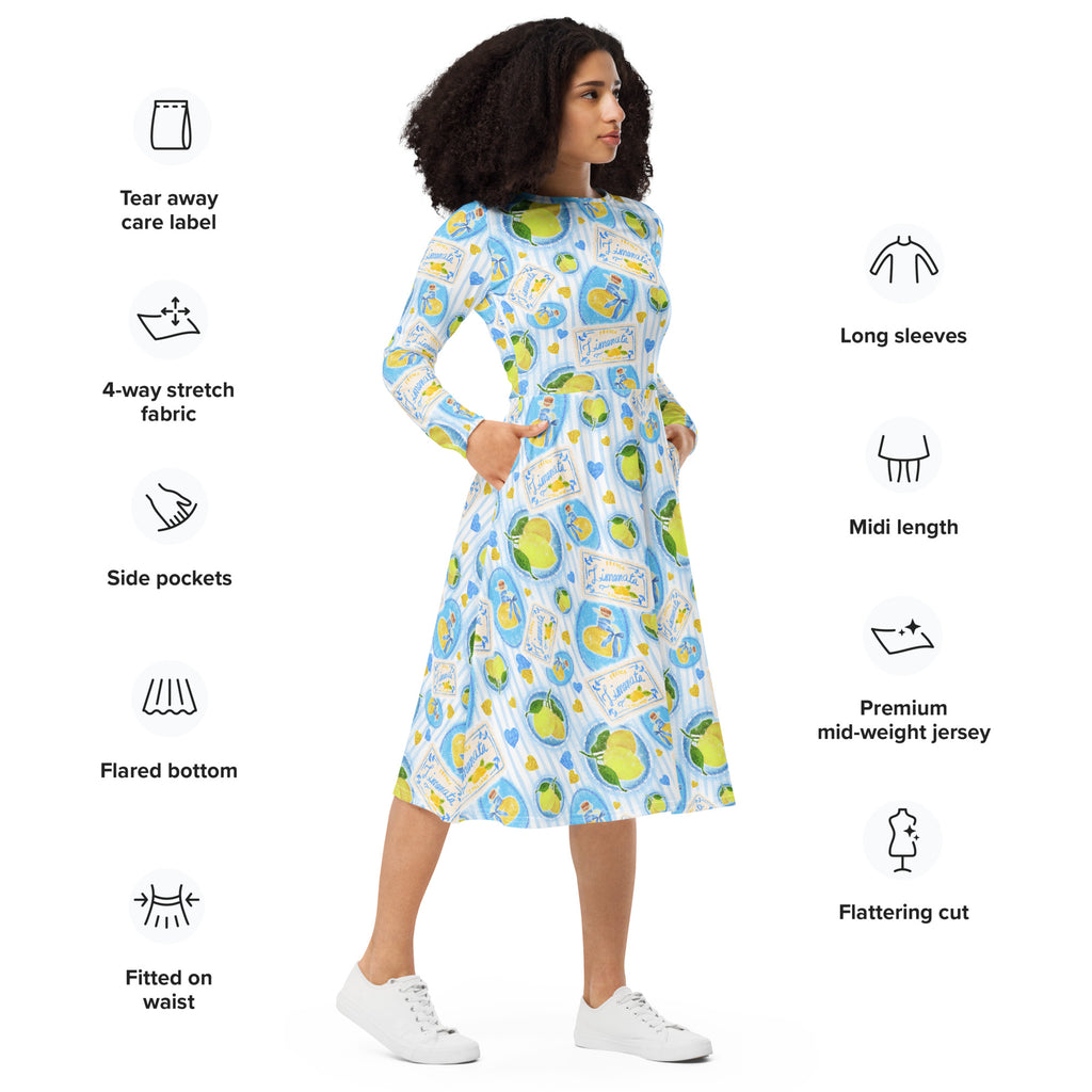 Long Sleeve Pocket Flare Dress - 'Limonata'