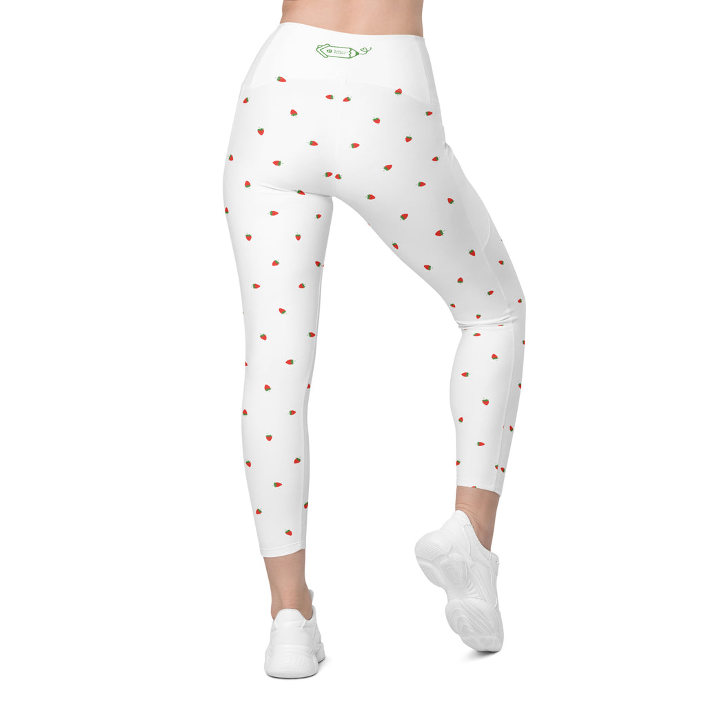 RECYCLED High Waist Pocket Leggings - 'Strawberry Picking'