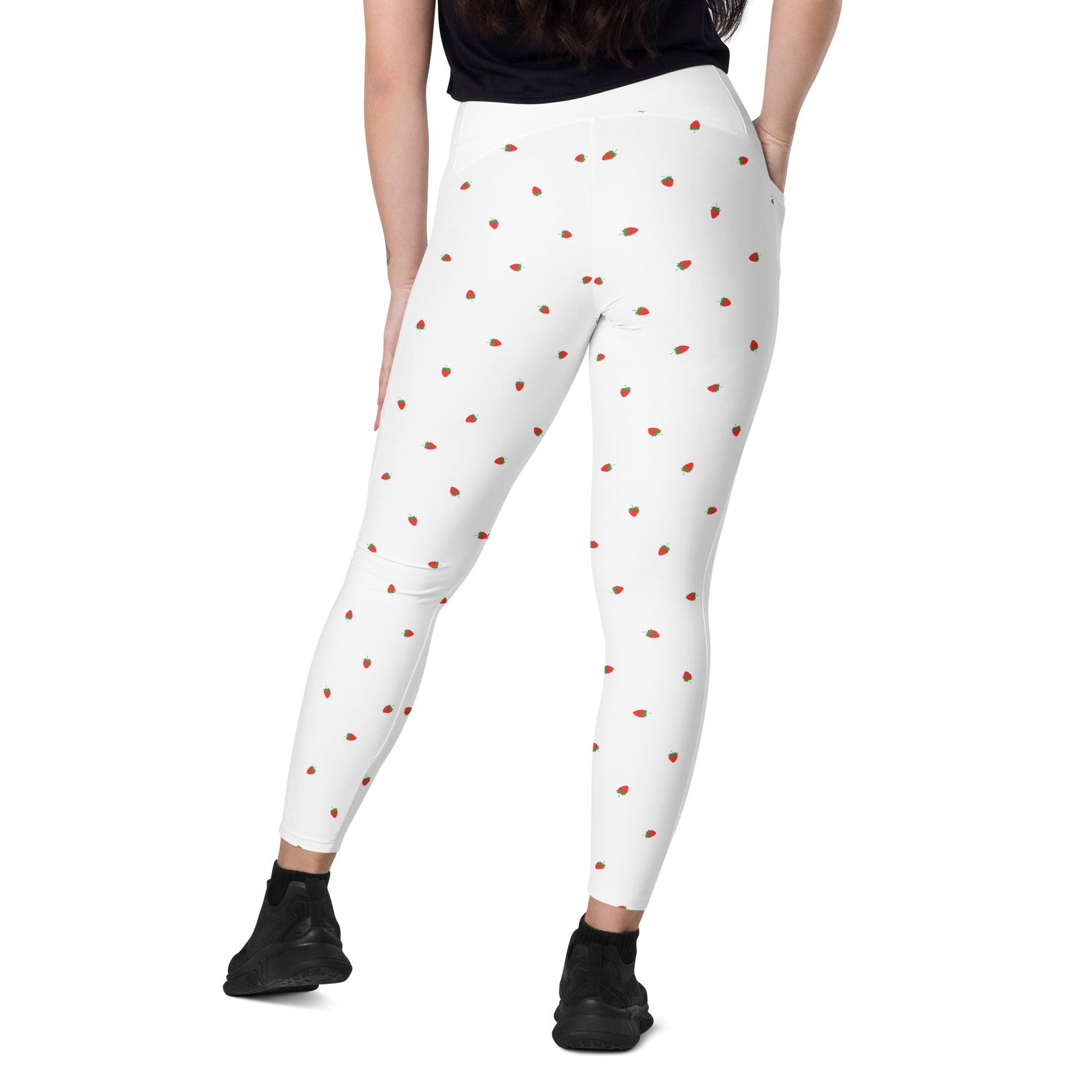 RECYCLED High Waist Pocket Leggings - 'Strawberry Picking'